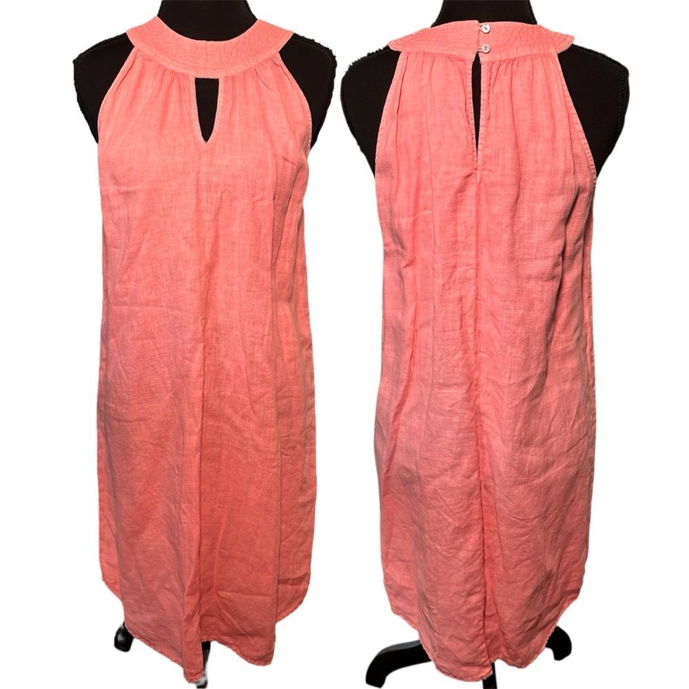 C&C California Pink Linen Cut Out Pleated Midi Dress